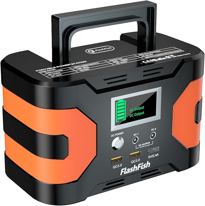 FF FLASHFISH 166Wh Portable Power Station 150W Solar Generator with AC/Quick Charge USB/DC Outputs Backup Power Battery Pack for Camping CPAP Travel Home Emergency
