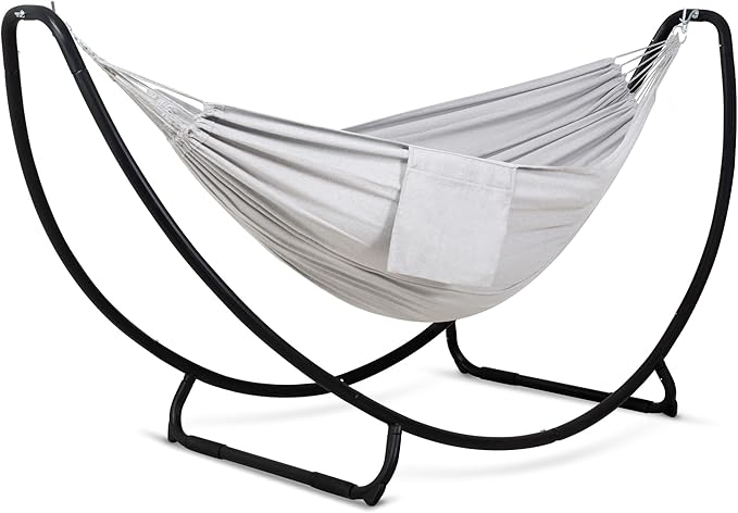 SUNCREAT Portable Large Hammock with Stand Two Person Hammock with Stand Included Patent Pending Light Gray