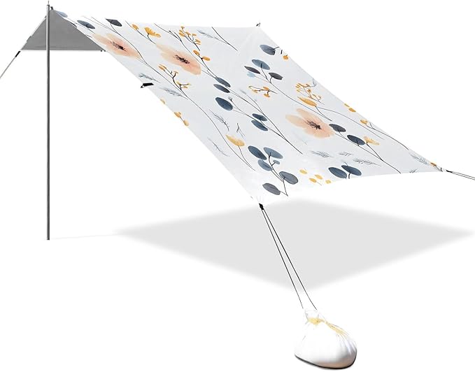 ALAZA Wild Flowers Floral Boho Beach Tent Sun Shelter UPF50+ Protection Beach Shade Canopy w/ 4 Sandbags for Outdoor Camping Fishing Backyard Fun Picnic 10x9 ft