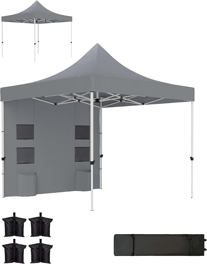 10ftx10ft Pop-Up Canopy Tent with Reinforced 32mm/25mm Steel FFor rame UPF50+ Gray OxFor Ford Canopy 3-Level Height &amp Mesh Storage Pockets