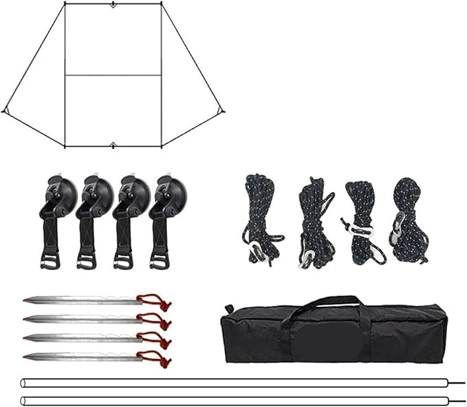 Car Side Awning Black Coating Tarp 2x3 Outdoor Waterproof Camping Coated Rear Shelter Tent for Van(Kit COff White)