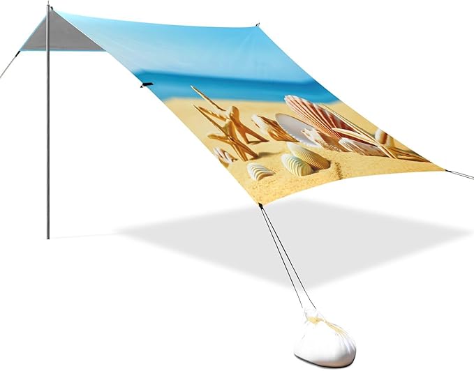xigua Beach Beach Tent Sun Shelter with Carrying Bag - Silver Coated Oxford Fabric Beach Canopy for Beach Camping Fishing - Includes Windproof Ropes Sandbags &amp Stakes