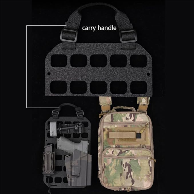 Portable MOLLE Panel Organizer Rigid Insert Backpackwith QLS Adapter Base(3 Types) for Tactical IFAK Pouch Gun Holster Holder Mount (8x12.5)