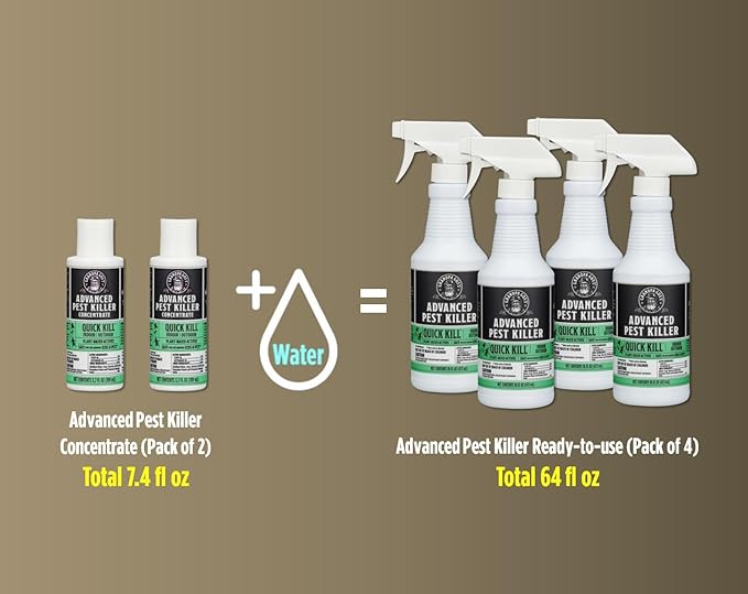 Grandpa Gus's Advanced Pest Killer Concentrate Indoor &amp Outdoor Bug Spray Ants Roaches Flies Spiders Fleas Gnats Silverfish Moths Kid &amp Pet Safe When Used as Directed - 2 Pack 3.7 o