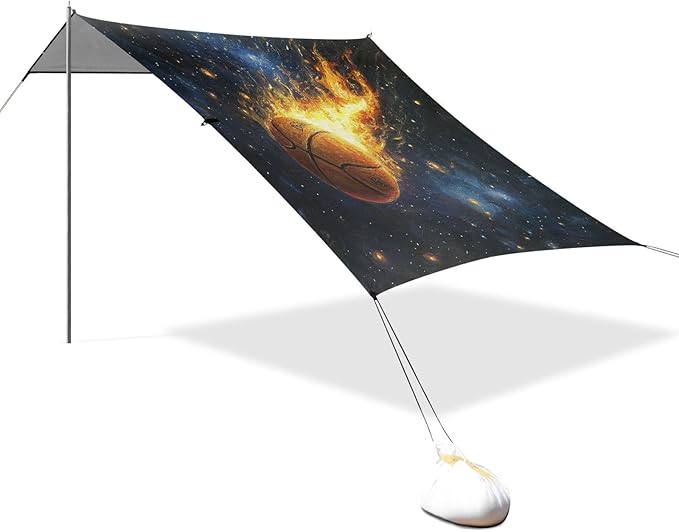ALAZA Firing Basketball Starry Sky Beach Tent Sun Shelter UPF50+ Protection Beach Shade Canopy w/ 4 Sandbags for Outdoor Camping Fishing Backyard Fun Picnic 10x9 ft