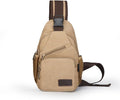 SIMU Sling Bag Pack Canvas Shoulder Sling Backpack Small Crossbody Chest Bag for ipad mini (Khaki)