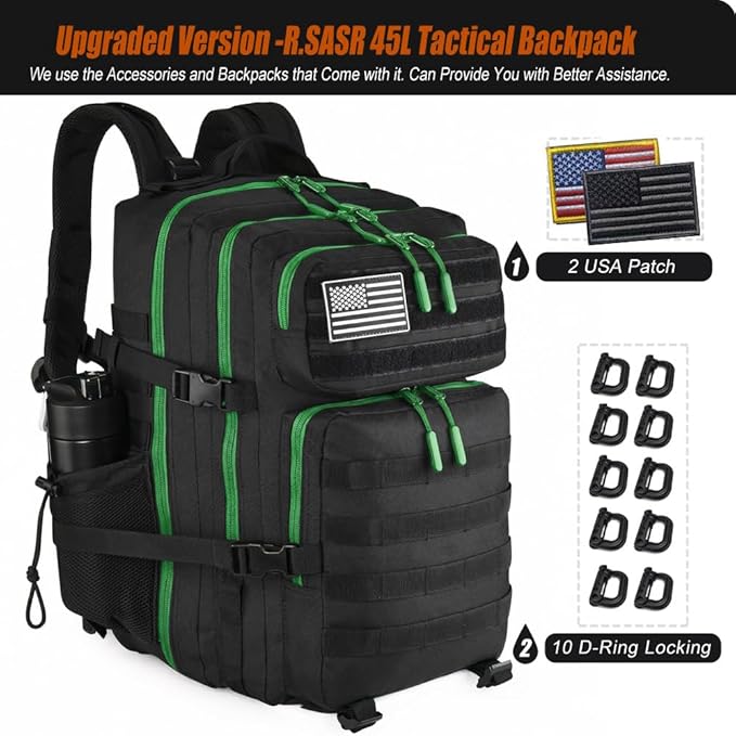 45L Tactical Backpack for Men Women Military Assault Pack with MOLLE Large 3 Day Bug Out Bag for Hiking Camping