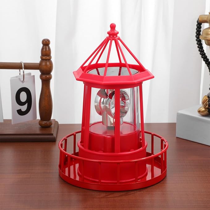 DOITOOL LED Solar Powered Rotating Lighthouse Outdoor Courtyard Solar Hanging Lamp Lawn Lantern for Patio Fence Garden Yard Decorations (Red)