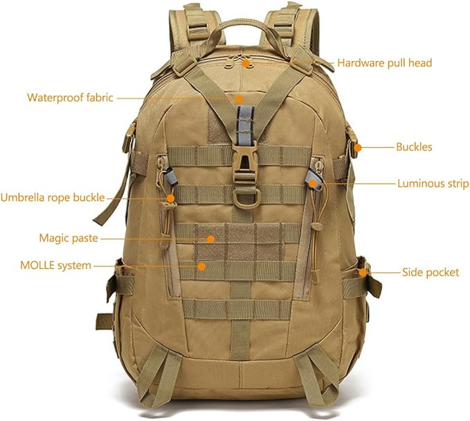 Military Tactical Backpack Large Military Pack Army 3 Day Assault Pack Molle Bag Rucksack Assault Bag (Black)