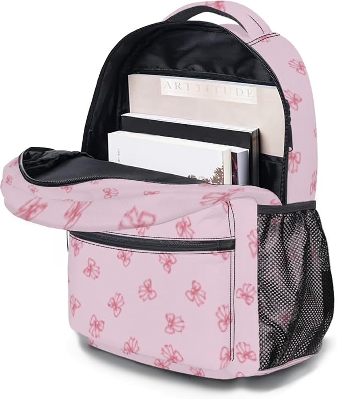 Kids Backpack for Girl Cute Pink Butterfly School Backpack Lightweight Bookbag with Front Zipper Pocket &amp Side Mesh Bottle Holder Large Capacity Student Backpack for Elementary Middle School