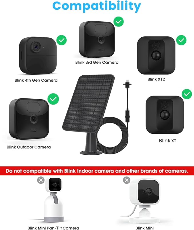 Solar Panel for Blink Outdoor 2K+/4(4th Gen)/Outdoor(3rd Gen) XT3 and XT2/XT Camera/Blink Outdoor Camera 5W Solar Panel Charger with Mount 13.1ft Cable Rubber Plug IP65 Waterproof 3 Pack