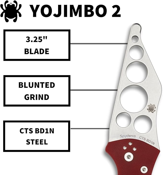 Spyderco Yojimbo 2 Trainer Folding Knife - Red G-10 Handle with Blunted CTS BD1 Steel Blade and Compression Lock - C85TR2