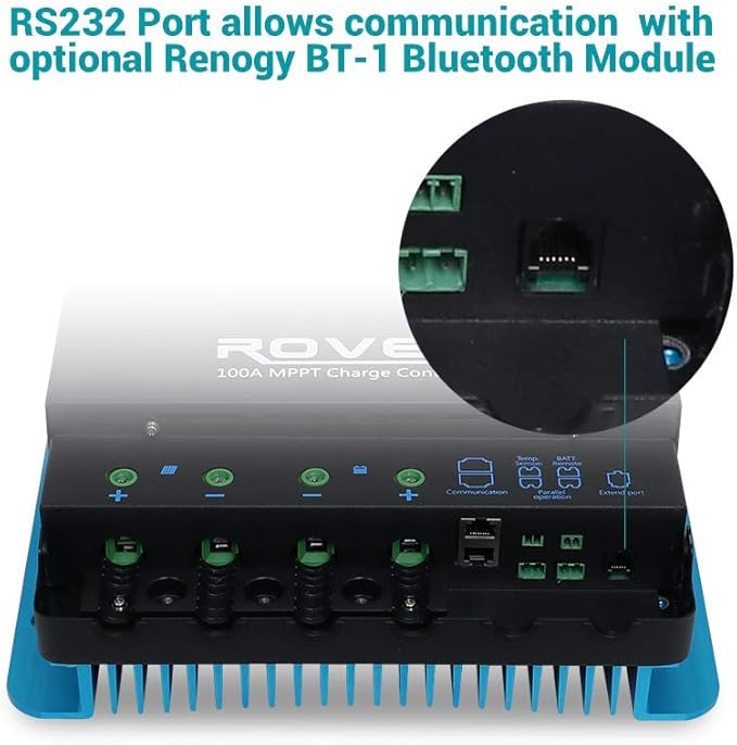 Rover 100A MPPT Solar Charge Controller - DC Input Solar Controller for RV/Marine Auto-Detect 12V/24V/36V/48V LCD Display Solar Regulator fit for Gel Sealed Flooded and Lithium Battery