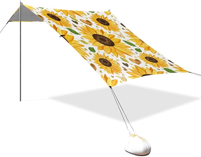 Beach Canopy with Windproof Ropes &amp Sandbags Beach Tent Sun Shade Sun Shelter for Camping Trips Fishing Backyard Fun or Picnics Sunflower