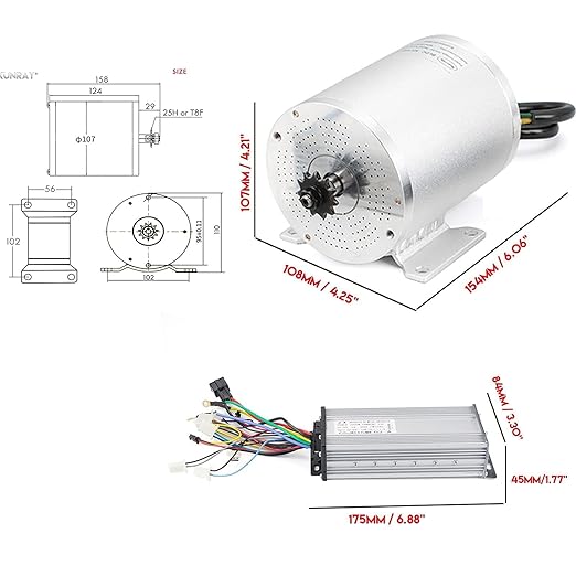 48V Go Kart Motor Assembly 1000W Electric Brushless DC Motor System 3500RPM with 30A BLDC Control Unit Handlebar Twist Grip Control (48V1000W Set with Mounting Bracket)