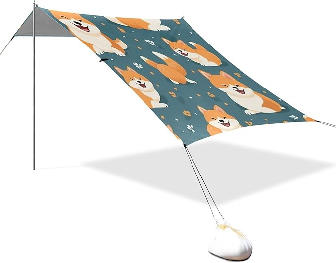 ALAZA Cartoon Happy Dog Beach Tent Sun Shelter Portable Canopy Sunshade for Outdoor Camping Picnics Backyard Fun 10x9 ft