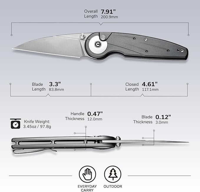 CIVIVI Starflare Pocket Knife for Men Women Button Lock Folding Knife with 3.3 Nitro-V Blade Milled Aluminum Handle Cool Knife for Everyday Carry C23052-2