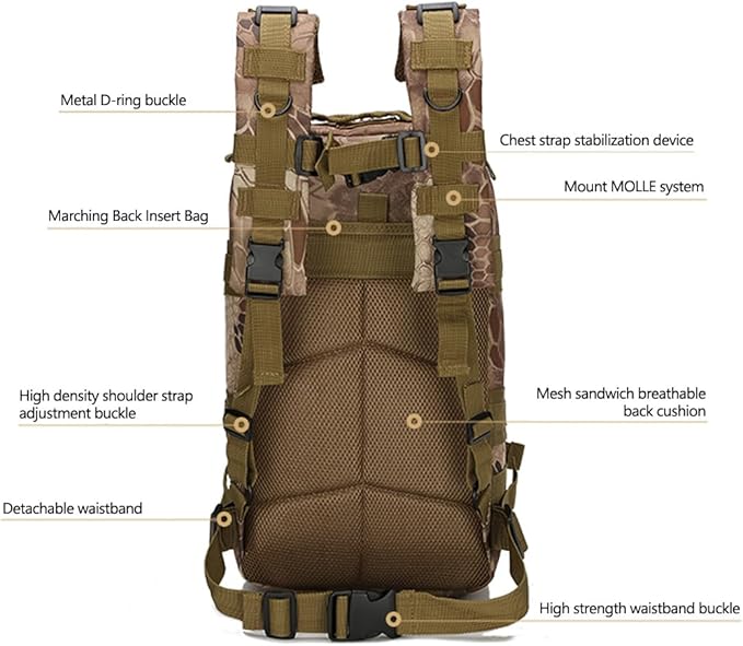 Military Tactical Backpack Rucksacks 3 Day Assault Pack Army Bag for Hunting Trekking Camping Outdoor (Black)