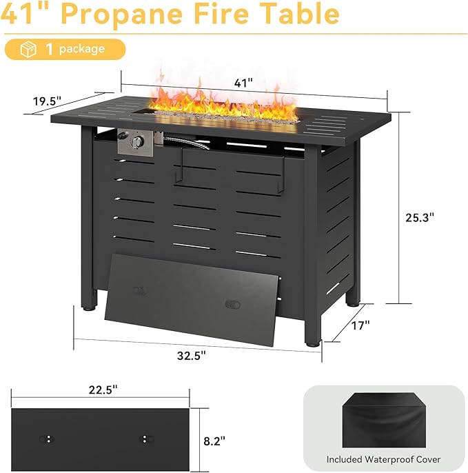 Aoxun 41 Inch Propane Fire Pit–50000 BTU Gas Fire Pit Table with Removable Lid &amp Lava Rocks Rectangle Firepit Table for Outside Patio Deck Backyard Black