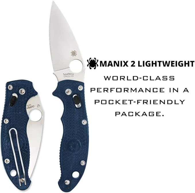 Spyderco Manix 2 Lightweight Folding Pocket Knife with 3.3 CPM S110V Steel Blade and FRCP Handle - EDC Knife for Men and Women Perfect for Hunting Tactical Camping - PlainEdge - C101PDBL2
