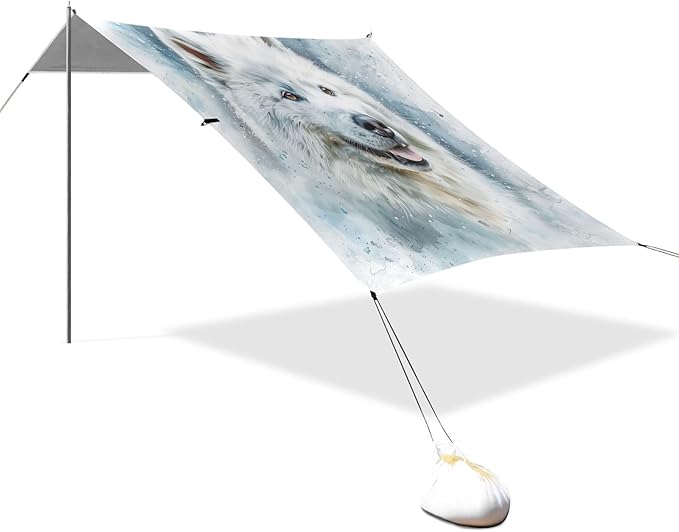 ALAZA Samoyed Dog Portrait Watercolour Beach Tent Sun Shelter UPF50+ Protection Beach Shade Canopy w/ 4 Sandbags for Outdoor Camping Fishing Backyard Fun Picnic 10x9 ft