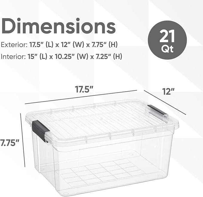 Superio Storage Bins with Lids- 2 Pack 21 Qt Clear Boxes for Organizing Stackable Plastic Containers- BPA Free Non-Toxic Odor Free Organizer for Home Office Dorm
