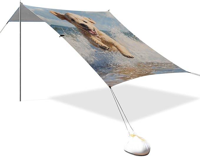 ALAZA Puppy Running at The Sea Beach Tent Sun Shelter Portable Canopy Sunshade for Outdoor Camping Picnics Backyard Fun 10x9 ft