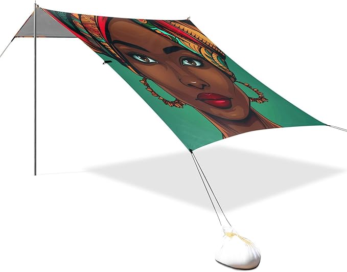 ALAZA Black African Woman Beach Tent Sun Shelter Portable Canopy Sunshade for Outdoor Camping Picnics Backyard Fun 10x9 ft