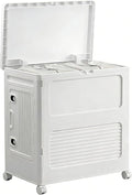 56cm Wide Foldable Storage Box with Lid and Wheels Stackable 1 Tier Organizer for Living Room Bedroom Home