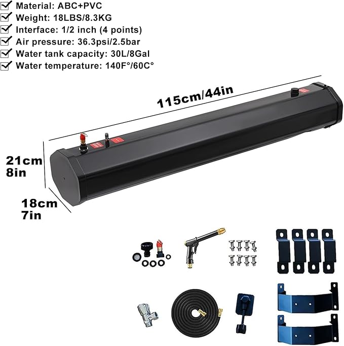 Portable Pressurized Water Tank with High Pressure Spray Gun for Camping and Off-Road Shower