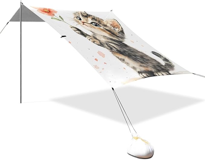 ALAZA Flower Cat Watercolor Beach Tent Sun Shelter Portable Canopy Sunshade for Outdoor Camping Picnics Backyard Fun 10x9 ft