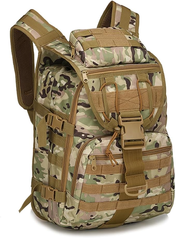 Outdoor Tactical Backpack Military Molle Bag Hiking Daypacks for Camping Trekking Hunting Traveling Motorcycle (CP Color)