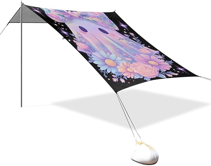 ALAZA Cute Ghost Bow Halloween Beach Tent Sun Shelter UPF50+ Protection Beach Shade Canopy w/ 4 Sandbags for Outdoor Camping Fishing Backyard Fun Picnic 10x9 ft