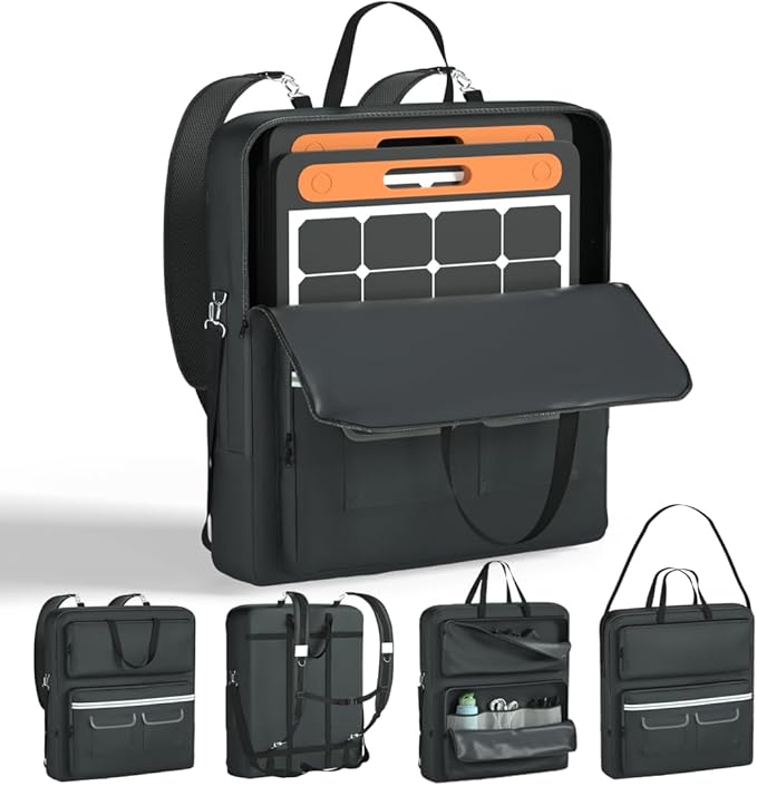 Solar Panel Storage Bag with Deepened Opening Compatible with Jackery SolarSaga 100W/100X/200W Featuring Pull-Tab Zipper and Multiple Accessory Compartments Solar Panel Travel Storage Case