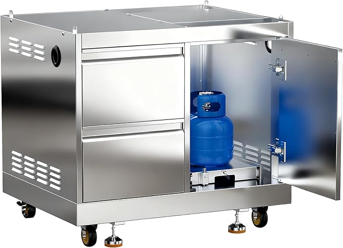 BODEGA Stainless Steel Outdoor Kitchen Drawer Cabinet for Built-in BBQ Grill with 2 Drawers and Propane Tank StorageOutdoor kitchen storage perfect for Outdoor Kitchen BBQ Island.For all weather use.