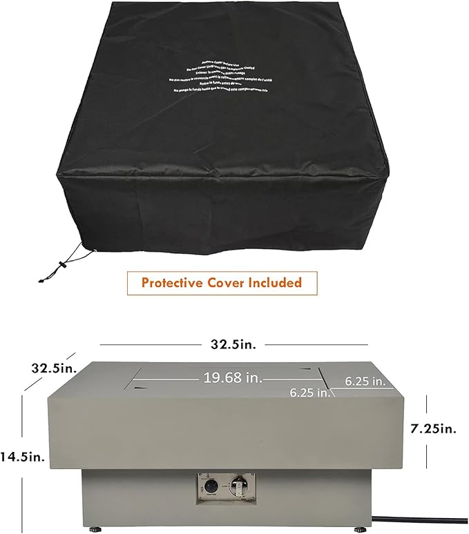 32.5-inch Fire Table with Natural Gas Conversion Kit 50000BTU Outdoor Modern Patio Fire Pit Table w/Square Burner Lid Glass Rocks Cover