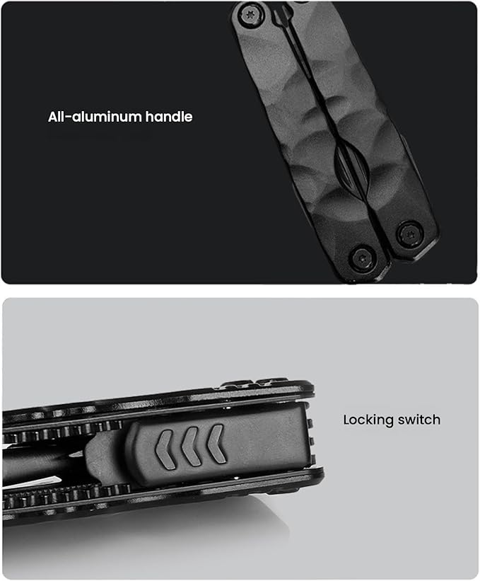Multitool 13-in-1 Full-Size Lightweight EDC Multi-Purpose Pliers Stainless Steel and Aluminum Alloy Materials Camping Knives &amp Tools Gifts for Hunters Men who have Everything (Black)