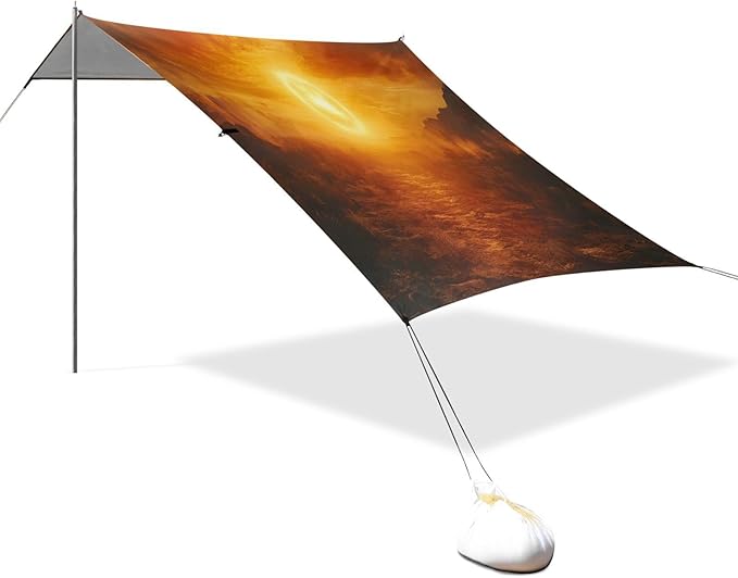 Twilight Oil Painting Beach Tent Sun Shelter Set UPF50+ UV Protection 10.5 x 9.19 FT Camping Shade Canopy with Sandbags Sand Anchors Carrying Bag and Others