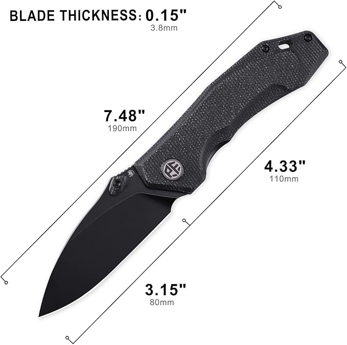 Petrified fish PFP04 Havrog3.15 K110 Stonewashed Blade 127g Micarta Handle Liner lock Folding knife (Black Stonewashed Black Micarta)