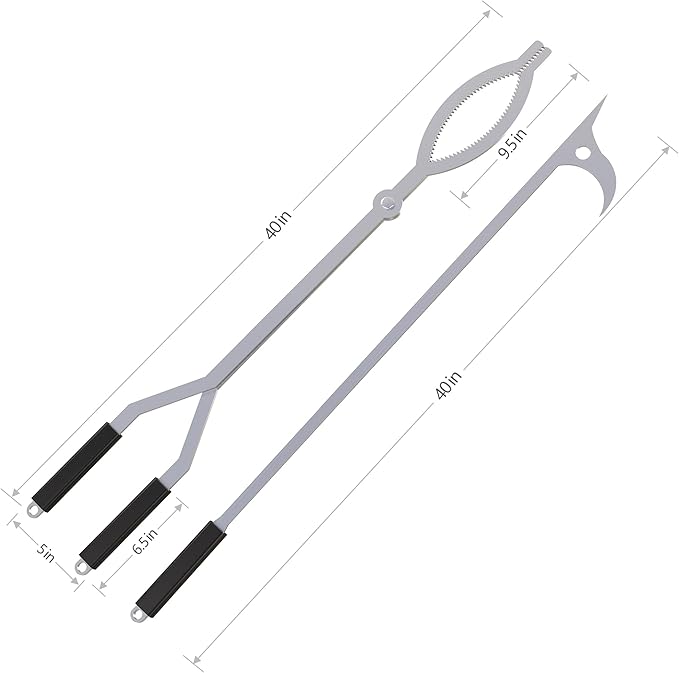 40 Fire Tongs Firewood Grabbers and Fire Poker Set Stainless Steel Large Log Grabbers for Outdoor Fireset Fire Pit Bonfire Campfire Backyard Deck Indoor Fireplace Tools Set
