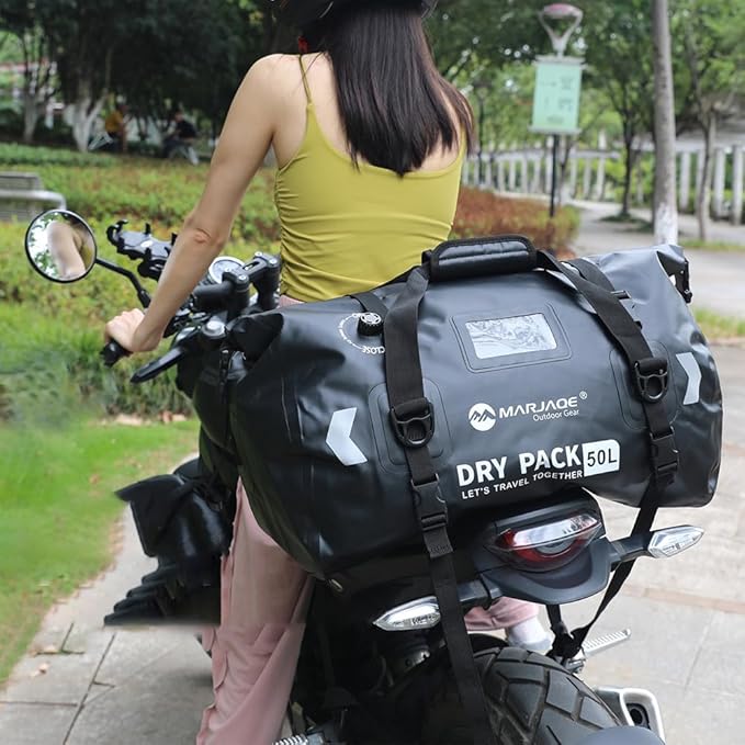 80L PVC Motor Dry Bag Tail Luggage Bag Made of WearResistant PVC Large Capacity LeakProof RollTop Closure for Motorcycling Camping Boating Fishing Kayaking (80L)