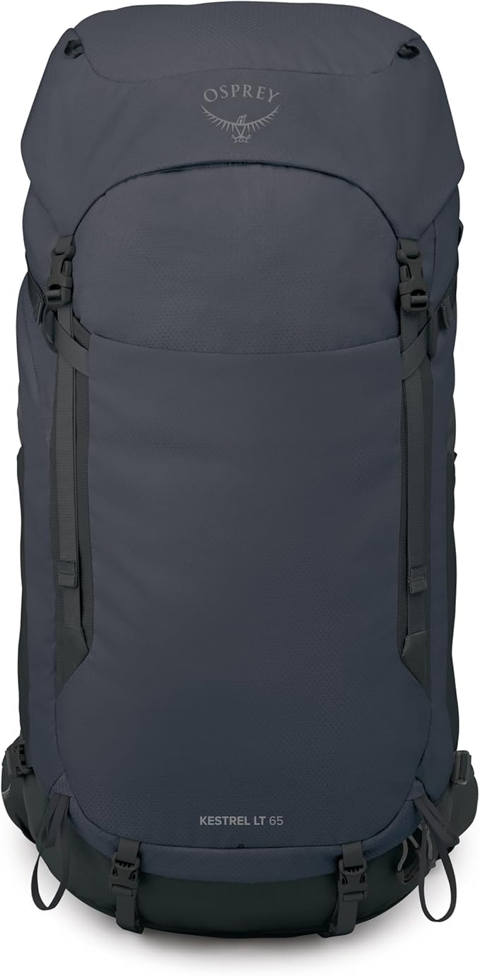 Osprey Kestrel LT 65L Men's Backpacking Backpack - Lightweight Hiking &amp Camping Bag with Waterproof Raincover Black