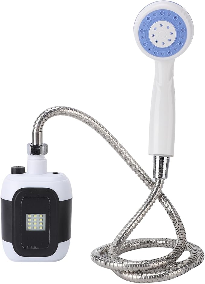 Ymiko Portable Camping Shower with Built in Light 2000mAh Battery Operated Outdoor Shower Pump with Flexible Mounting System for Camping Hiking Travel Washing Pets and Vehicles