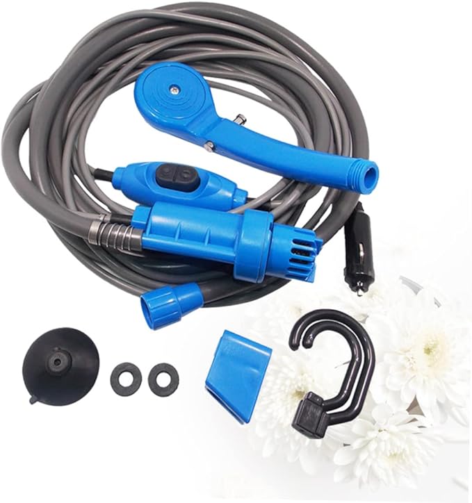 12v Portable Camping Shower Cable Electric Pump Hook Sucker for Outdoor Travel Pet Car Washing