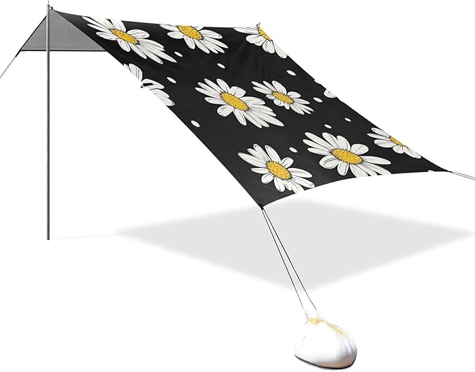 ALAZA Hand Drawn Daisy with Dots Doodle Beach Tent Sun Shelter Portable Canopy Sunshade for Outdoor Camping Picnics Backyard Fun 10x9 ft