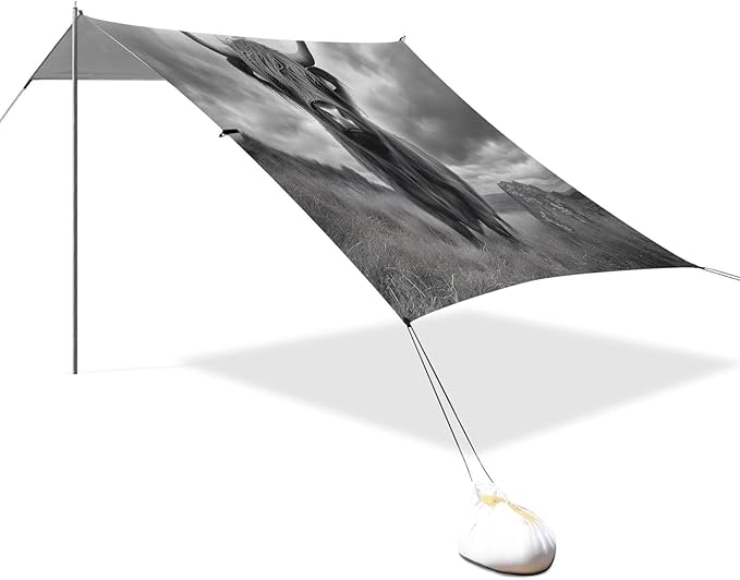 Highland Cow Gray Beach Tent Sun Shelter Set UPF50+ UV Protection 10.5 x 9.19 FT Camping Shade Canopy with Sandbags Sand Anchors Carrying Bag and Others