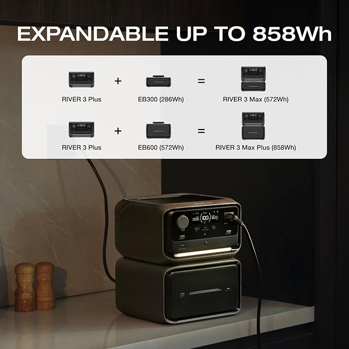 EF ECOFLOW River 3 Plus Portable Power Station Extra Battery EB600 572Wh Expansion LiFePO4 (LFP) Battery with 10-Year Lifespan Built-in 140W USB-C Port for Charging/Discharging Use Independently