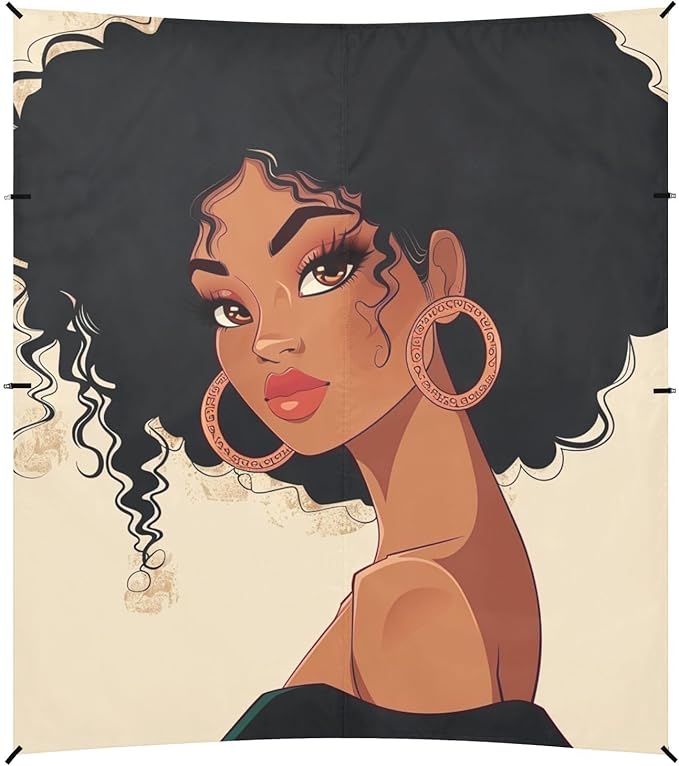 ALAZA Beautiful Black Afro Woman with Earing Beach Tent Sun Shelter Portable Canopy Sunshade for Outdoor Camping Picnics Backyard Fun 10x9 ft