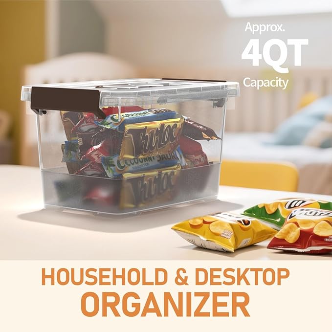 8 Pack Plastic Storage Latch Bins 4 Quart Clear Plastic Handle Box with Lids and Handle Multi-Purpose