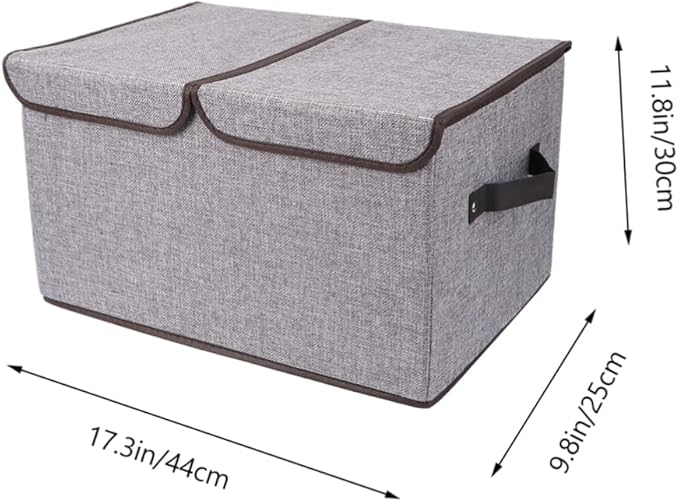 Foldable Storage Bin Double Lids Cotton Linen Organizer for Home Office Nursery Capacity Storage Box Handles for Toys Clothes